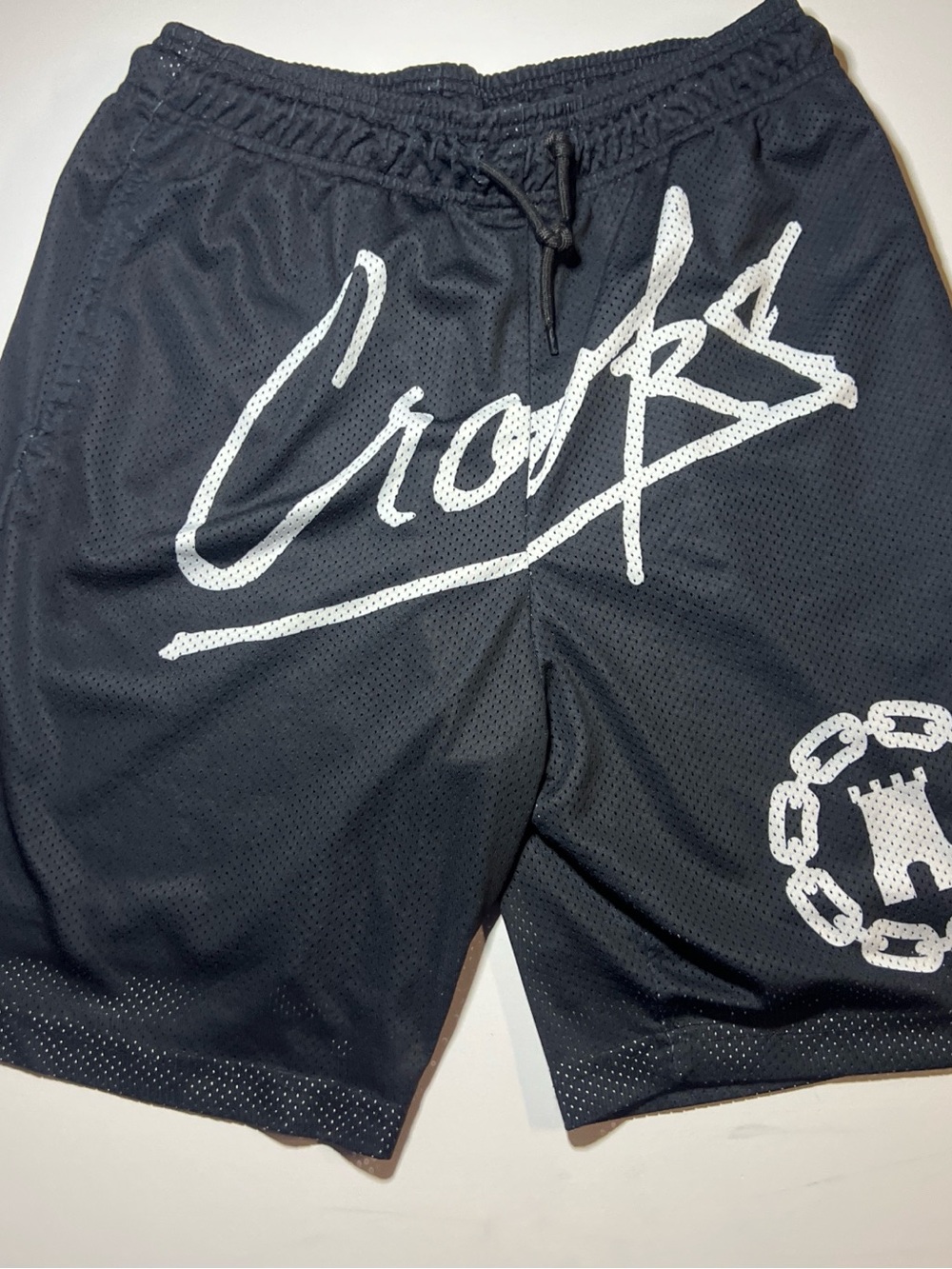 & Other Stories Black Mesh Athletic Shorts with White Script